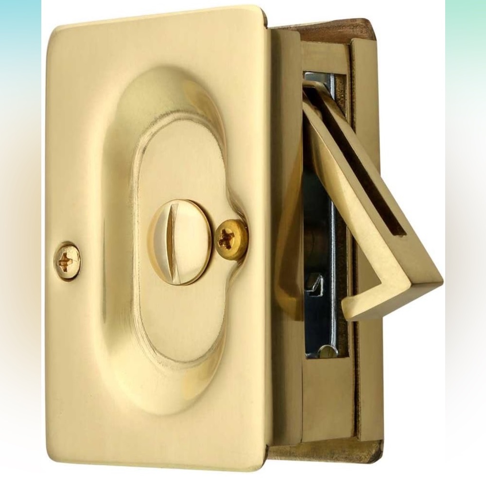 NEW Premium Quality Mid-Century Pocket Door Privacy Lock Set in Polished Brass
